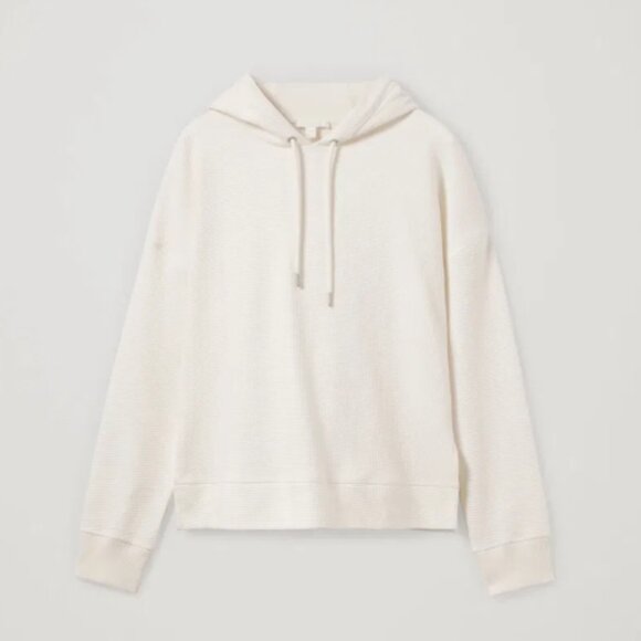 COS 100% Cotton Cream Waffle Knit Hoodie Sweater Size Large - Picture 1 of 7